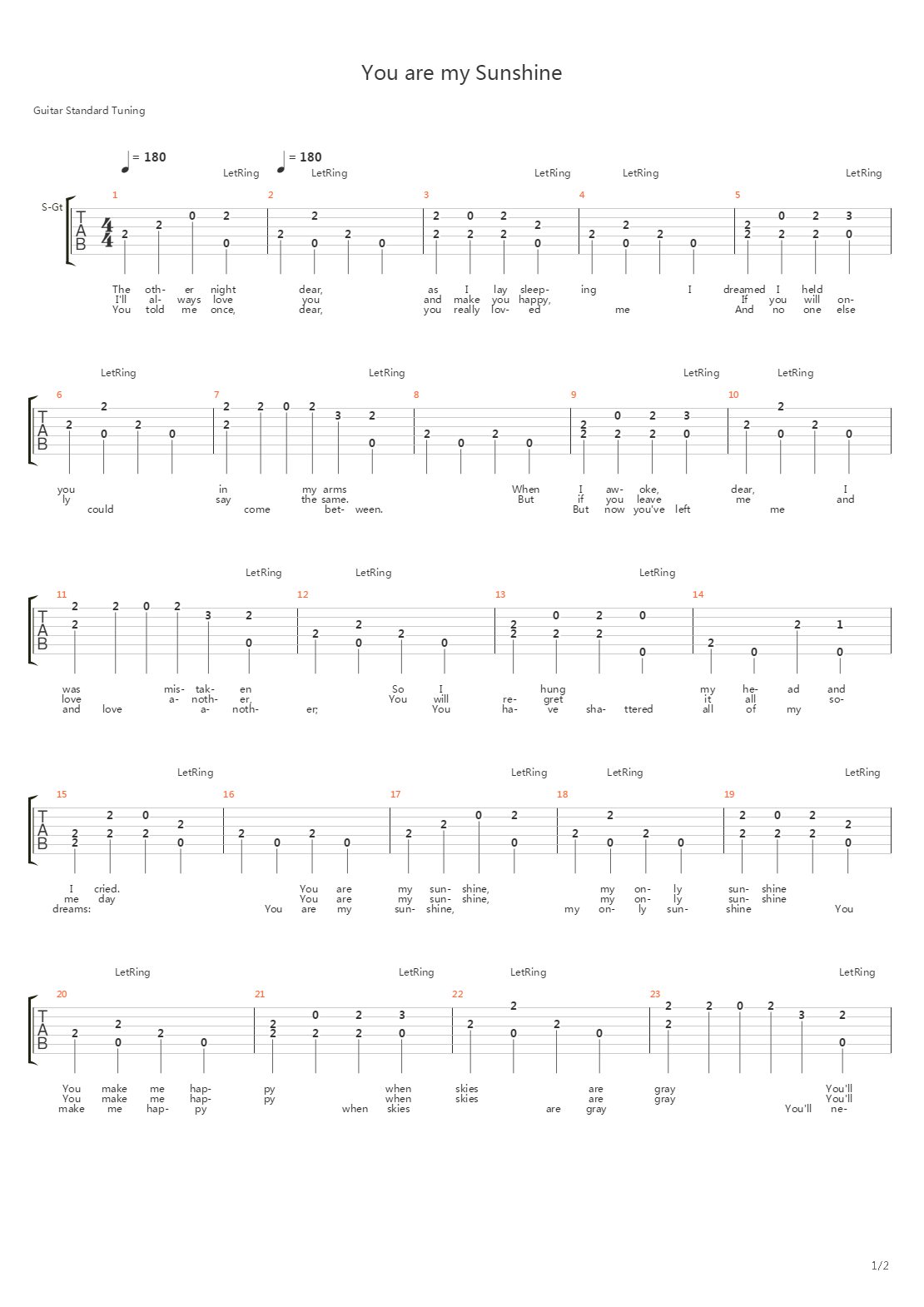 You Are My Sunshine吉他谱