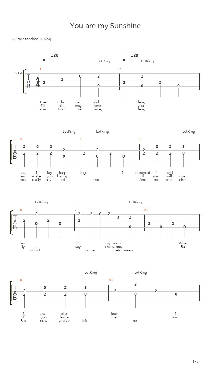You Are My Sunshine吉他谱