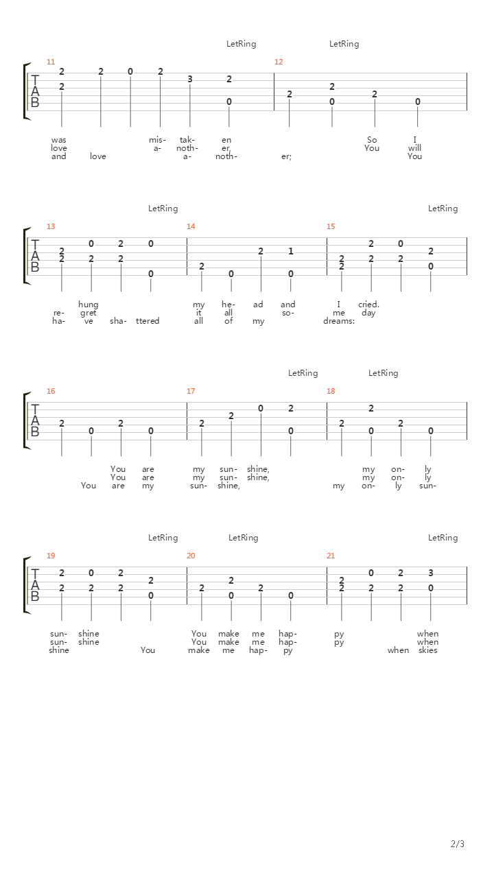 You Are My Sunshine吉他谱