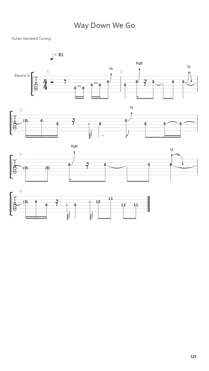 Way Down We Go吉他谱