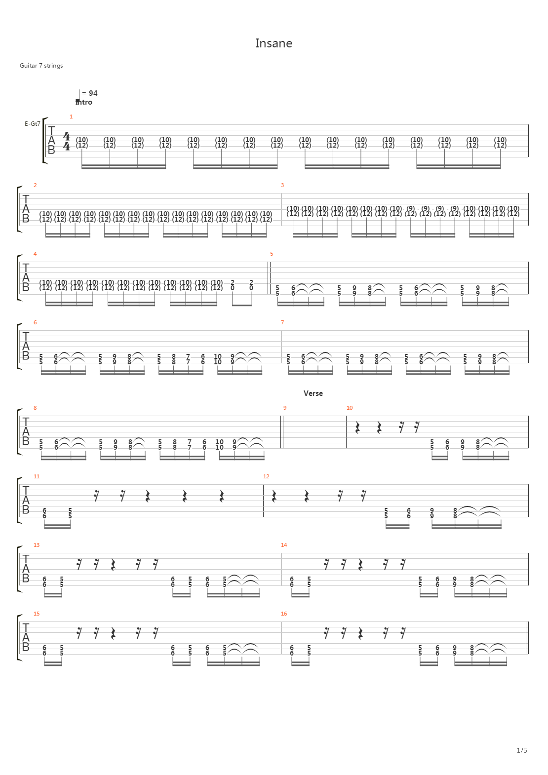 Insane吉他谱