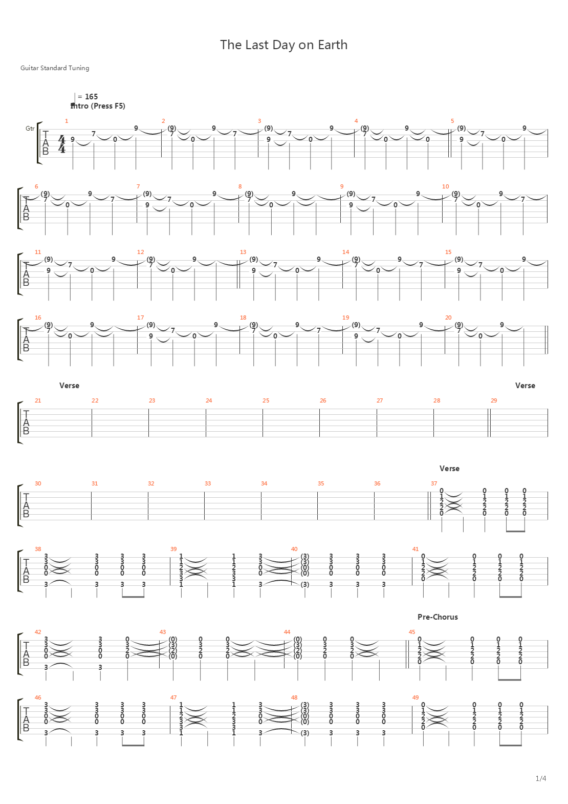 The Last Day On Earth吉他谱