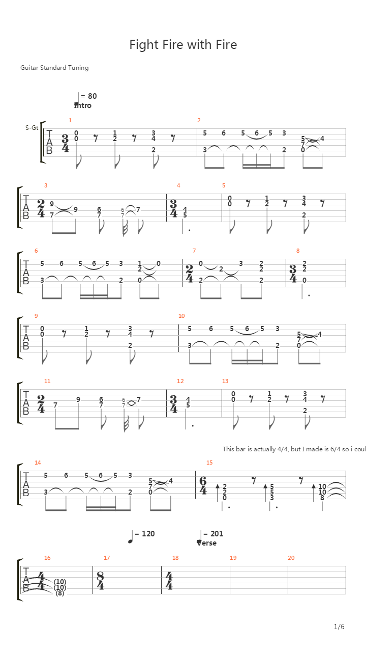 Fight Fire With Fire吉他谱