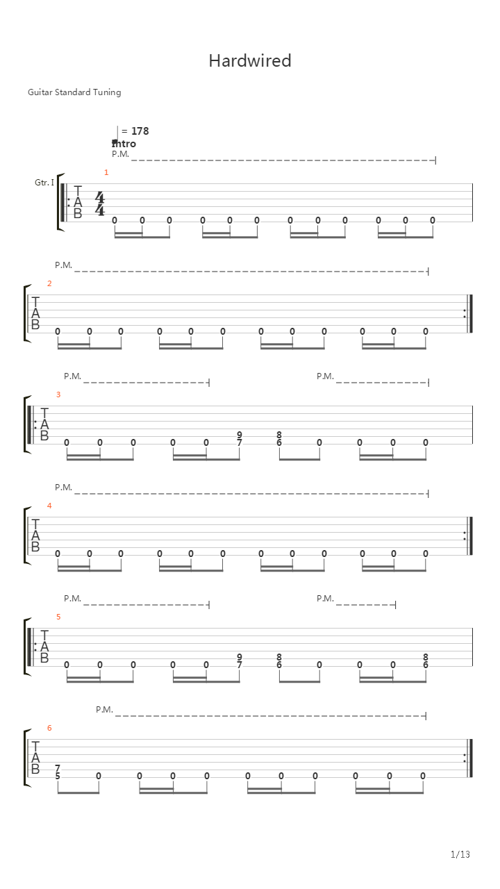 Hardwired吉他谱