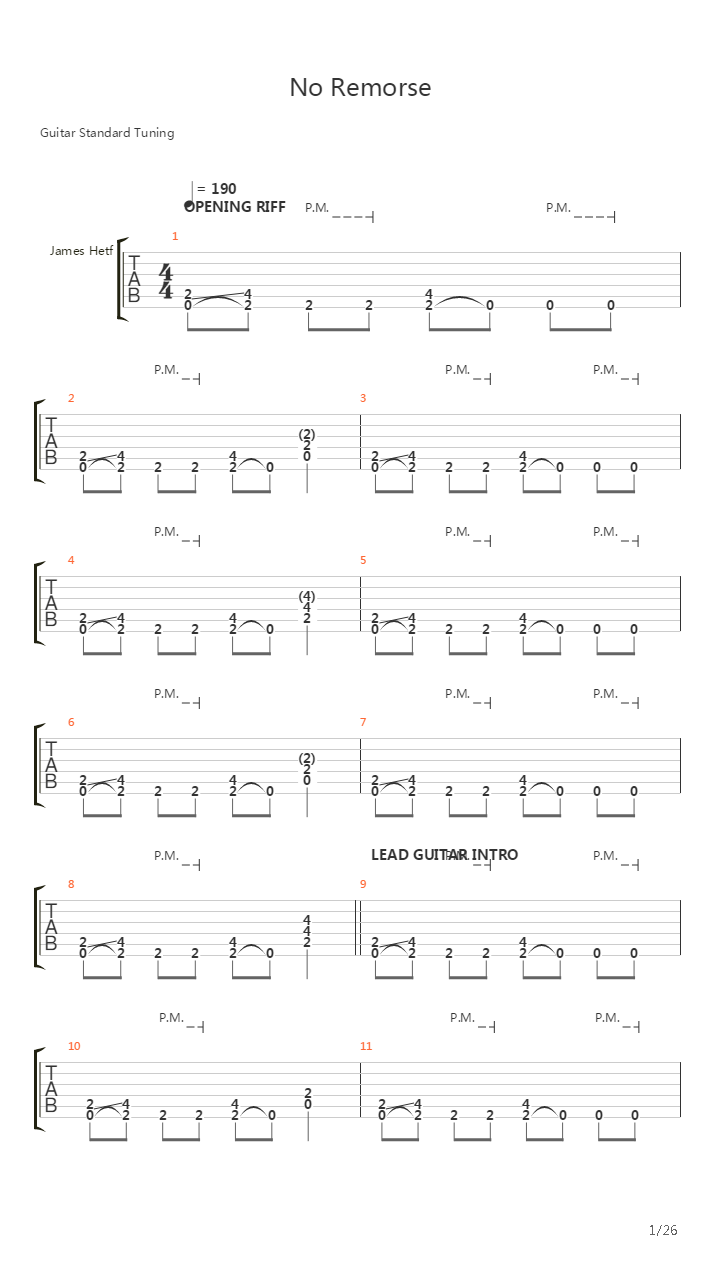 No Remorse吉他谱