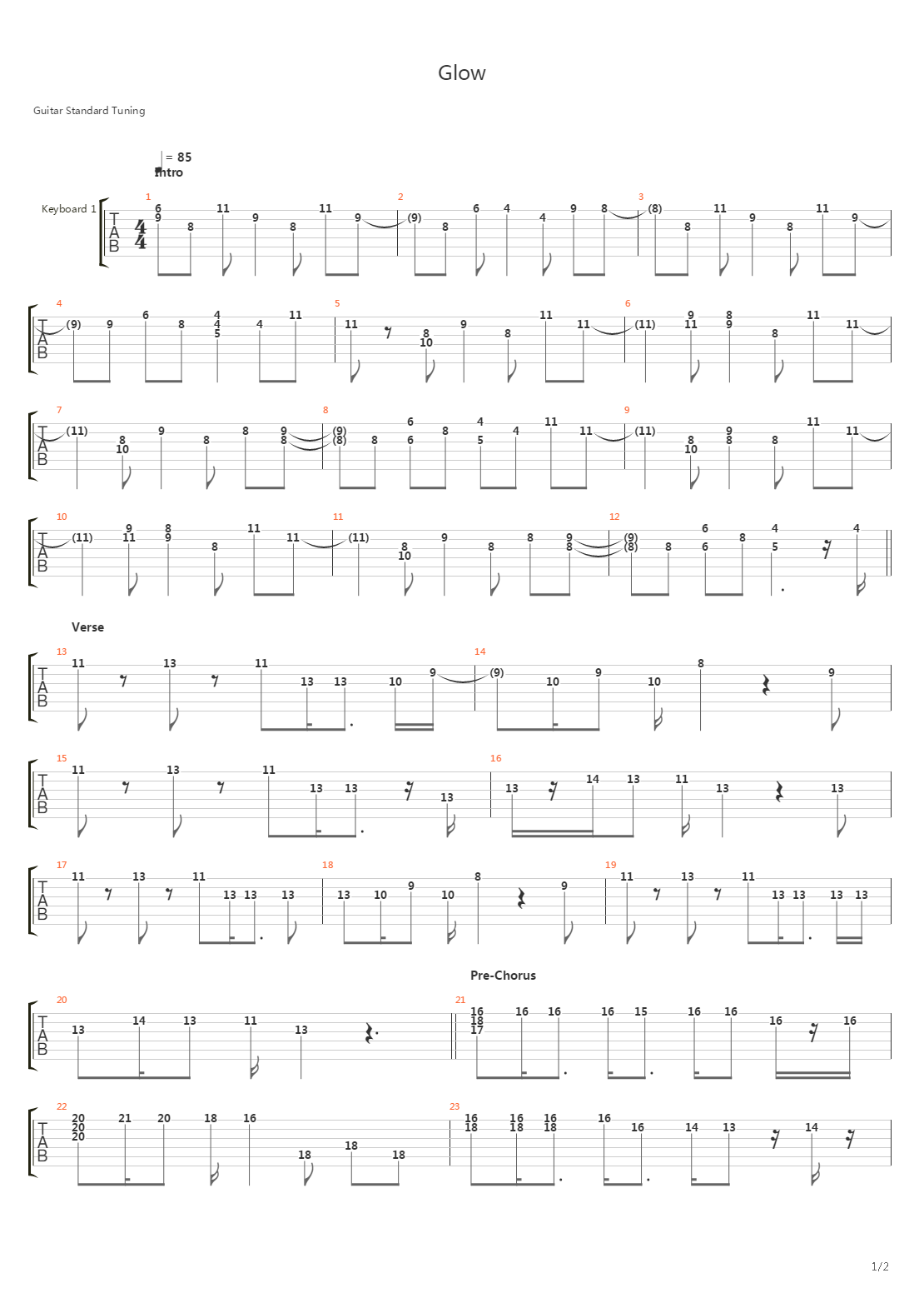 Glow Keyboard吉他谱