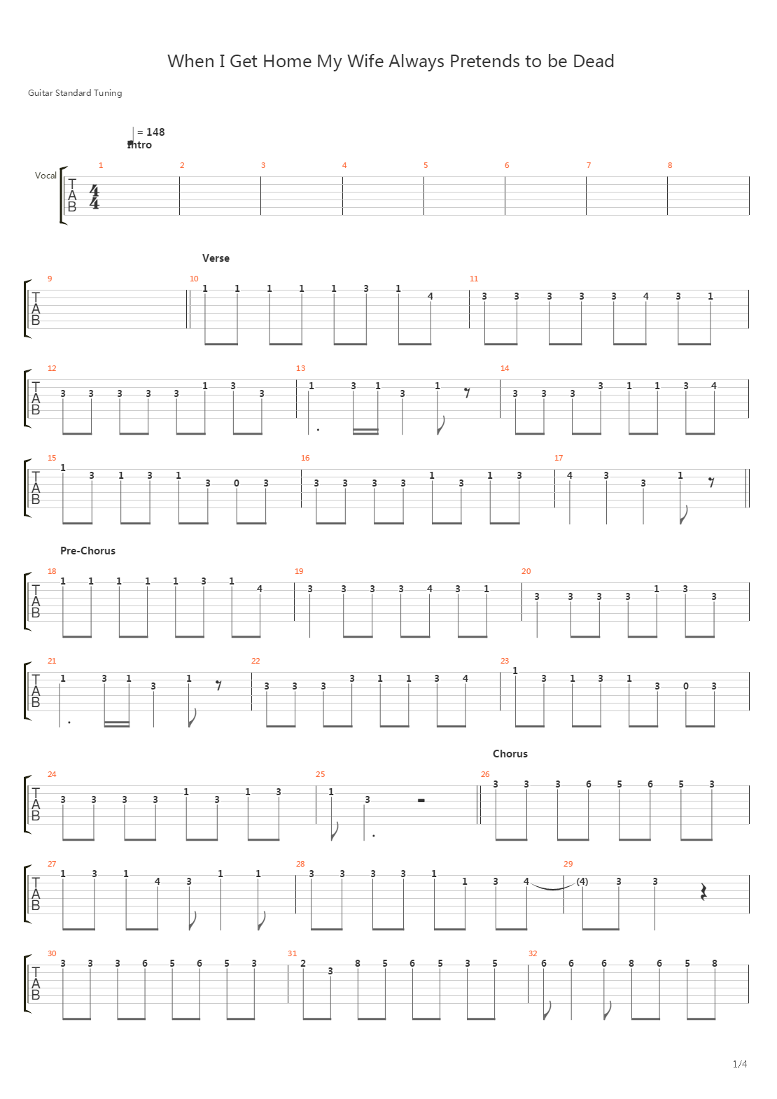 When I Get Home My Wife Always Pretends To Be Dead吉他谱