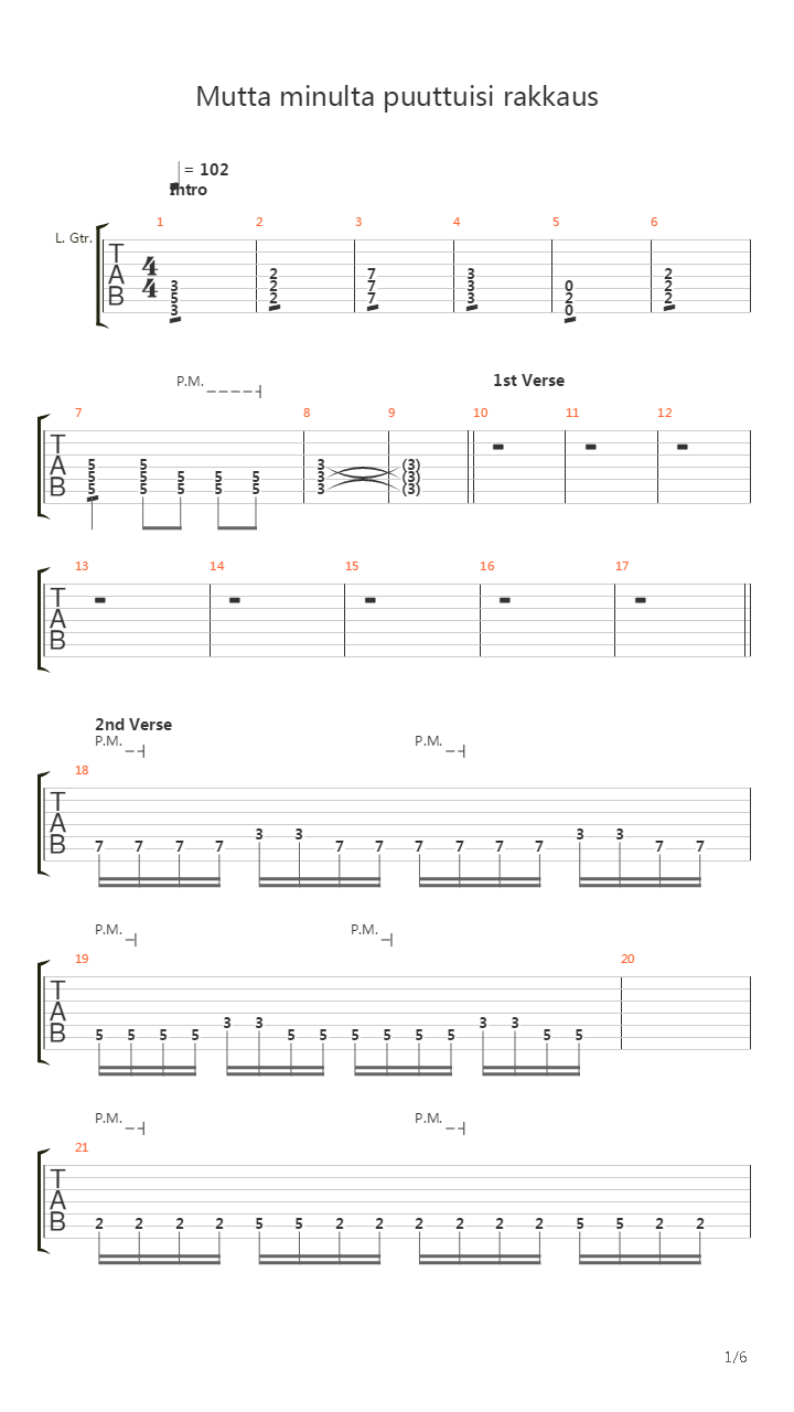 Mutta Minulta Puuttuisi Rakkaus吉他谱