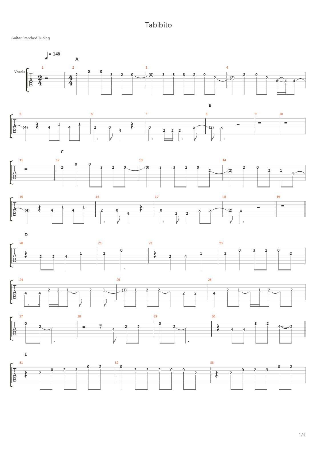 Tabibito吉他谱