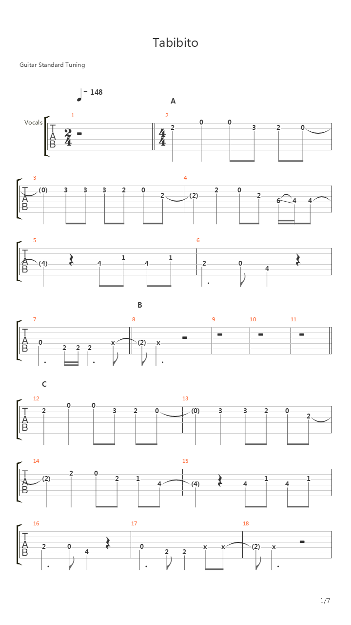 Tabibito吉他谱