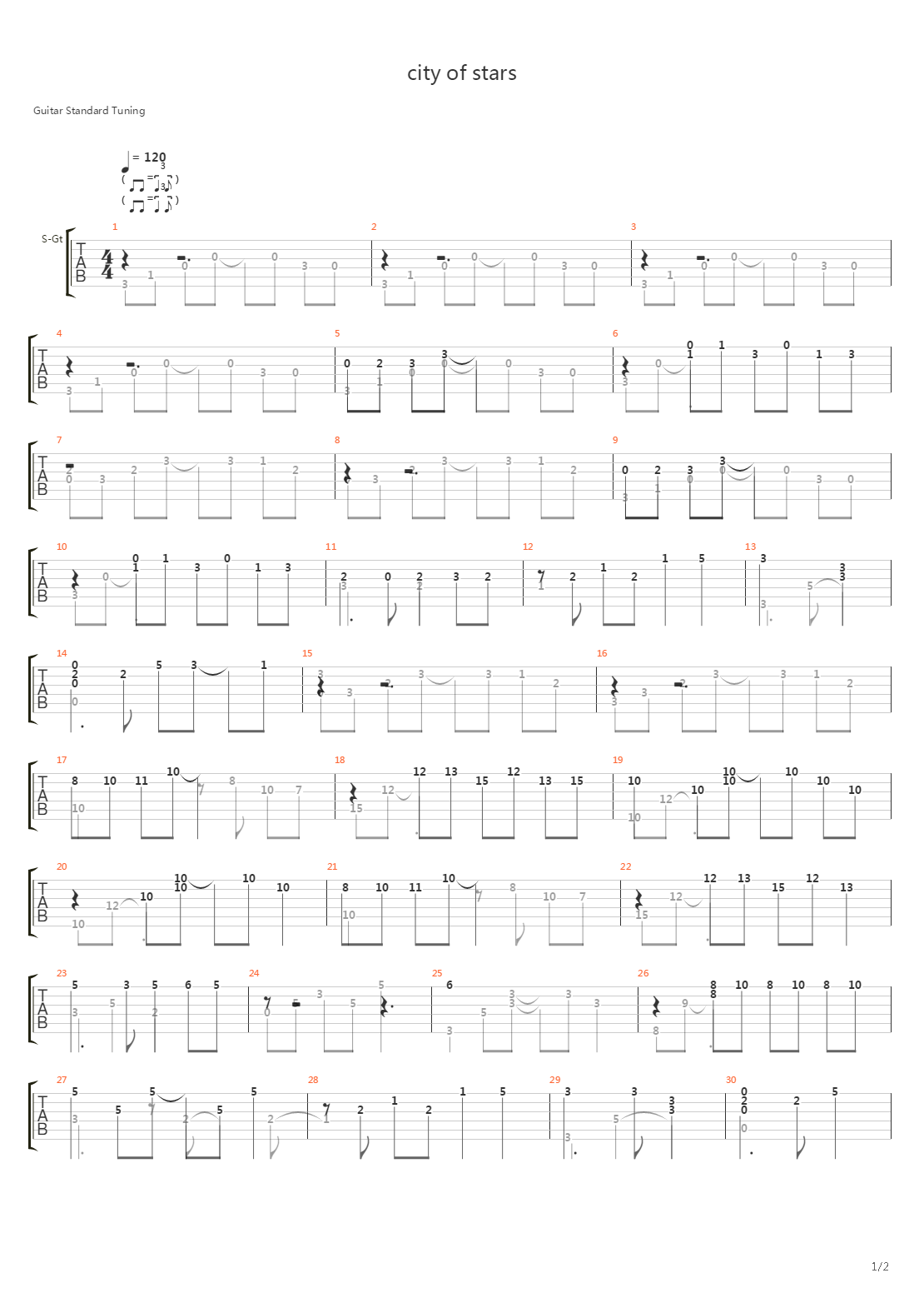 city of stars(双吉他合奏 高音部分)吉他谱
