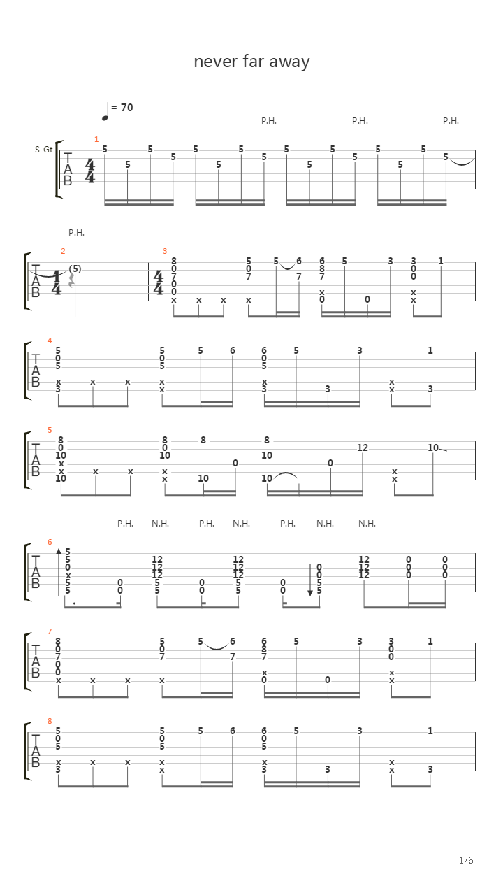 never far away （扒谱by cBm）吉他谱