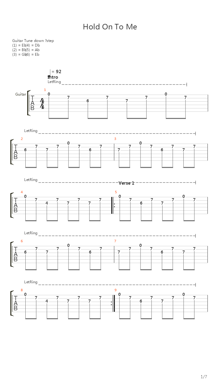 Hold On To Me吉他谱