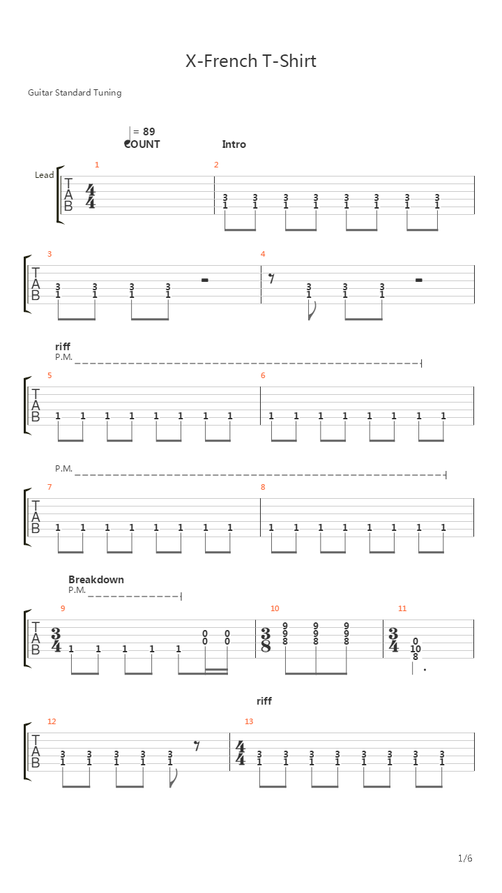 X-French Tee Shirt吉他谱