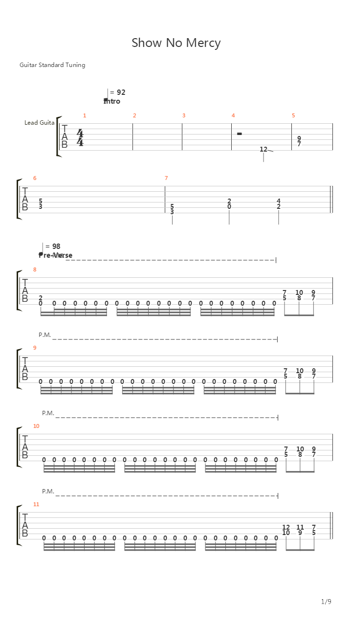 Show No Mercy吉他谱