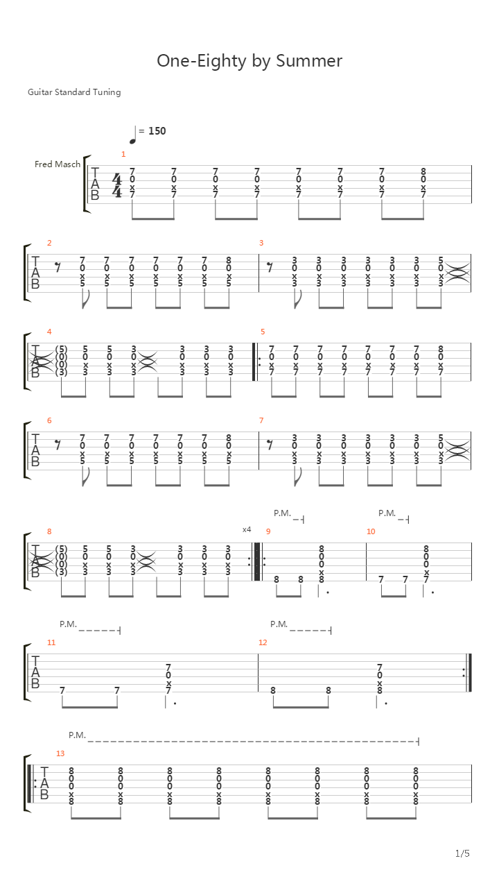 One-Eighty By Summer吉他谱