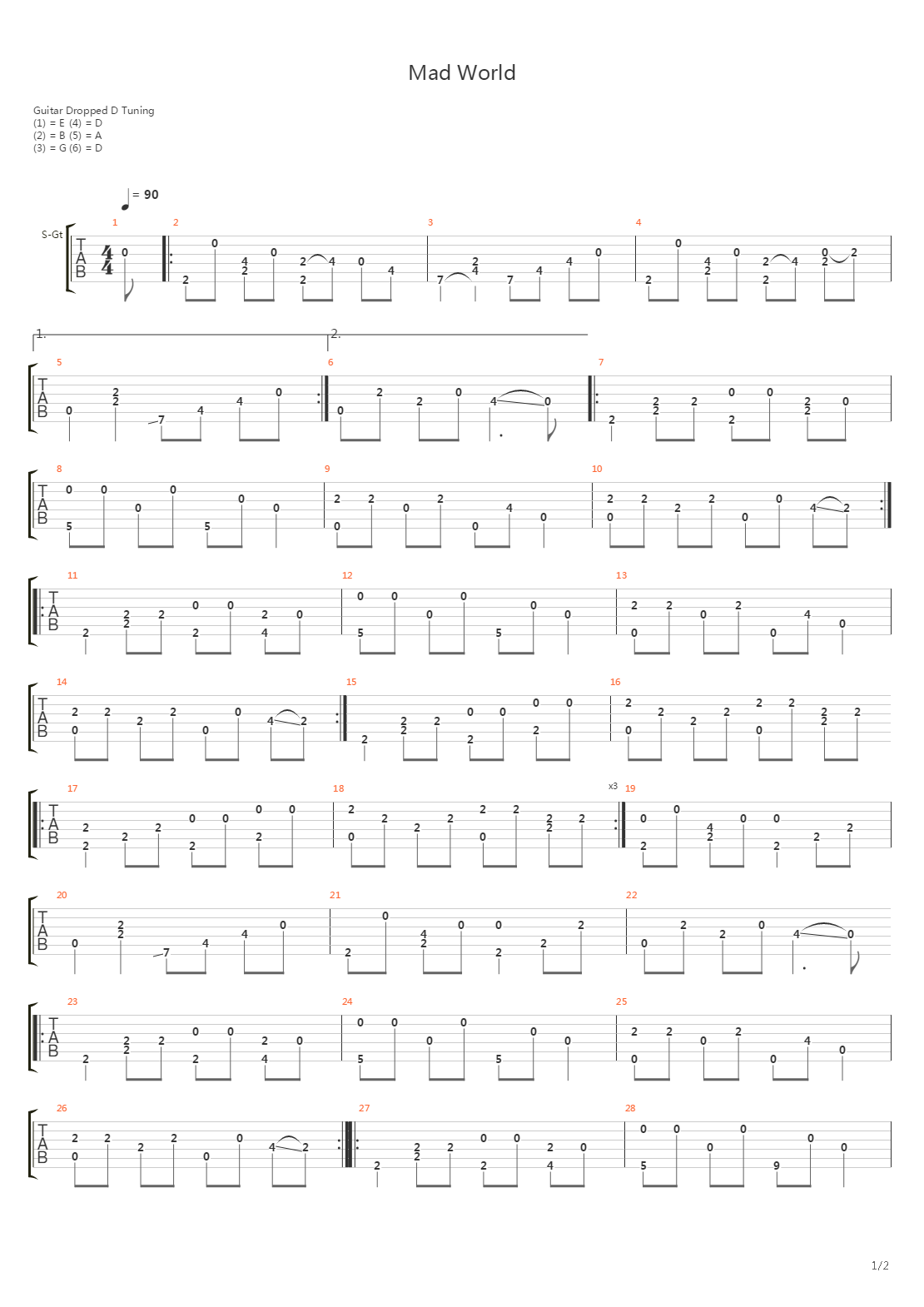 Mad World吉他谱