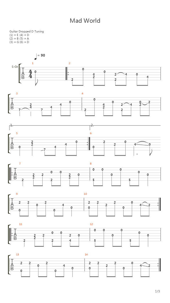 Mad World吉他谱