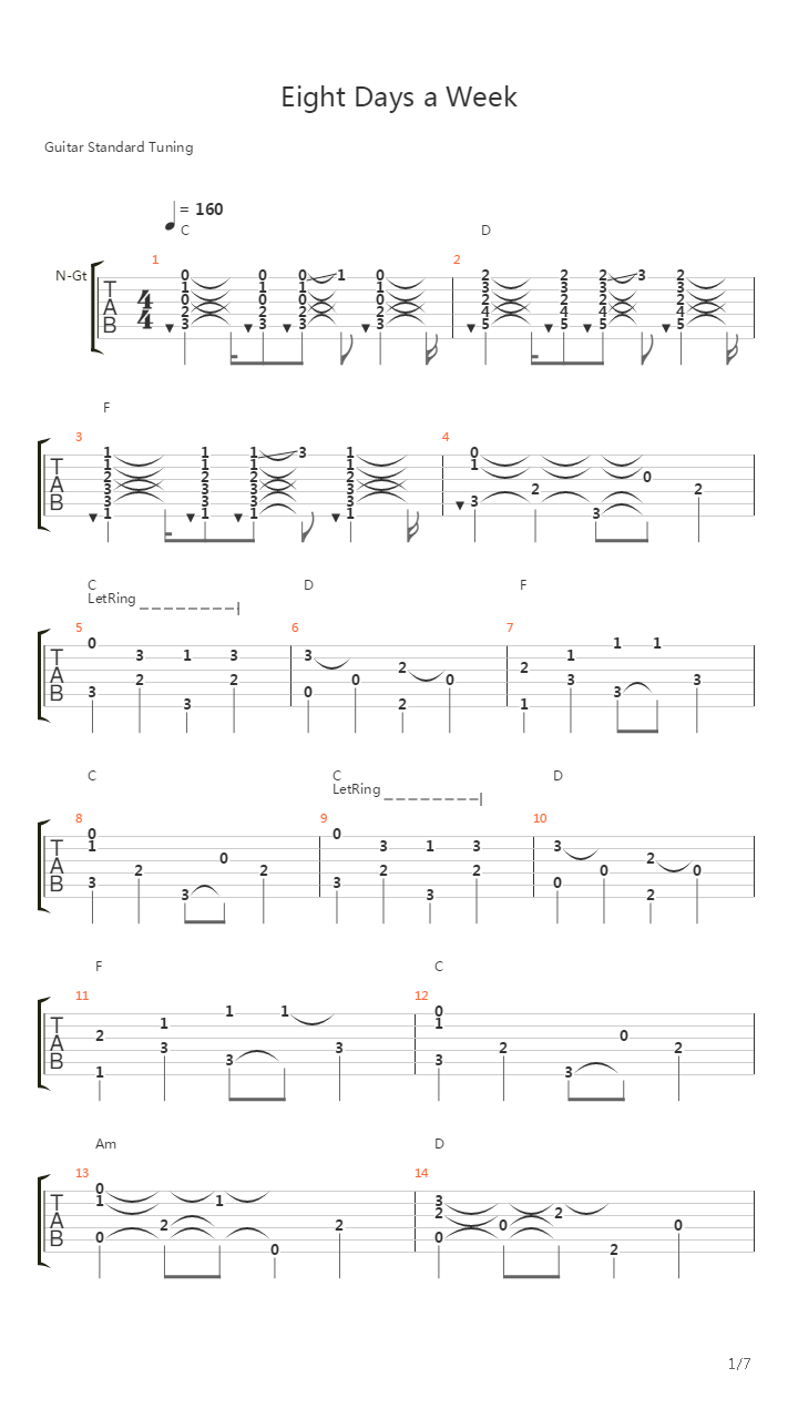 Eight Days A Week吉他谱