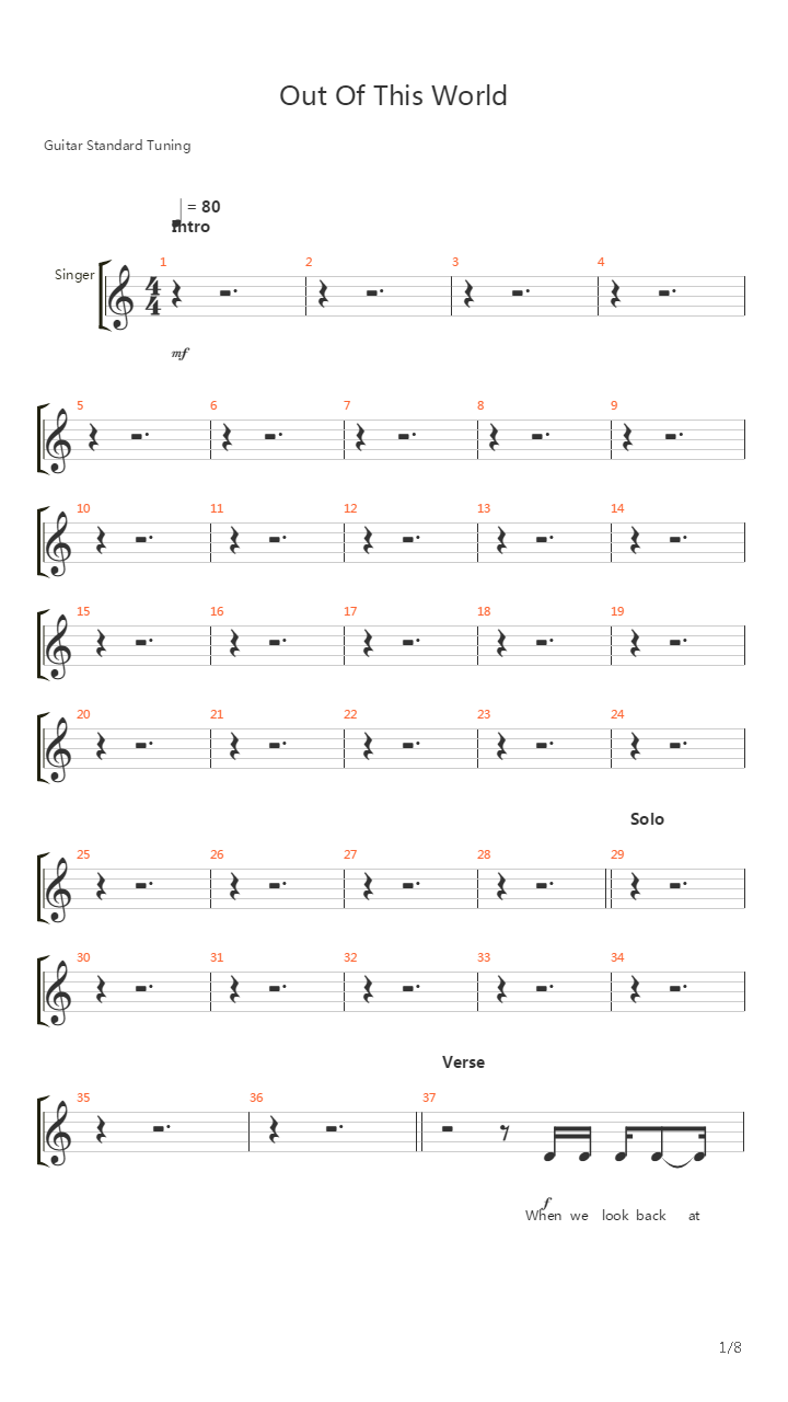 Out Of This World吉他谱