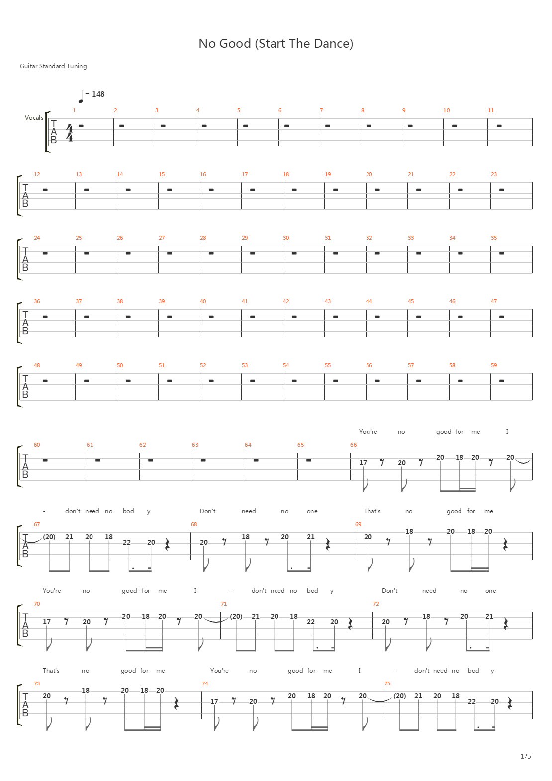 No Good Start The Dance吉他谱