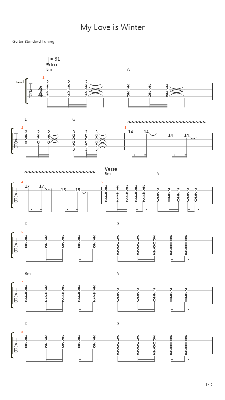 My Love Is Winter吉他谱