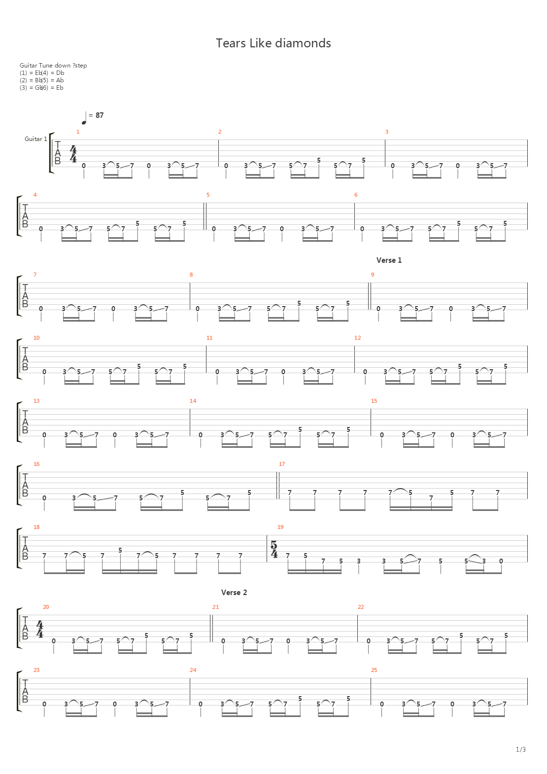 Tears Like Diamonds吉他谱