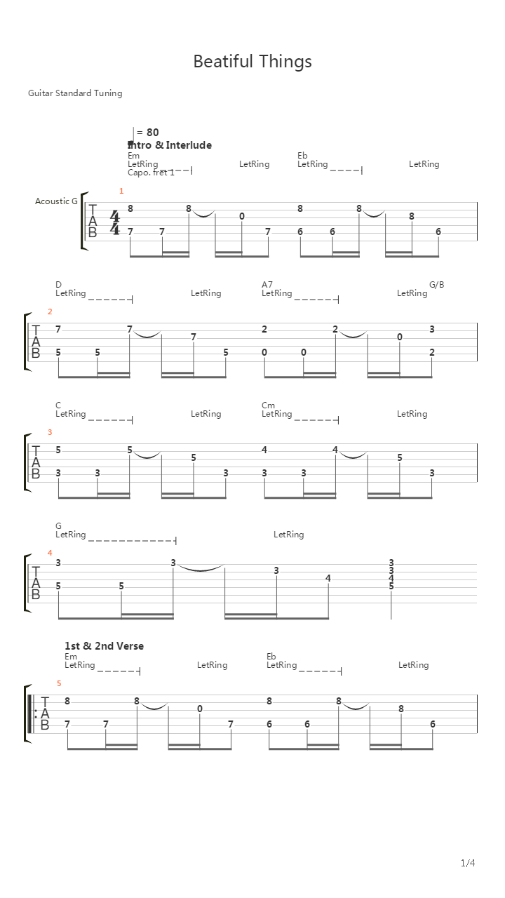 Beautiful Things吉他谱