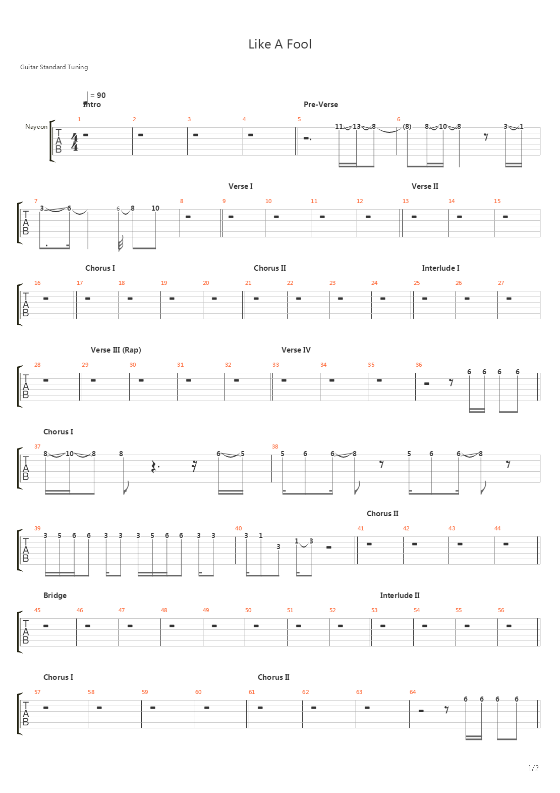 Like A Fool吉他谱