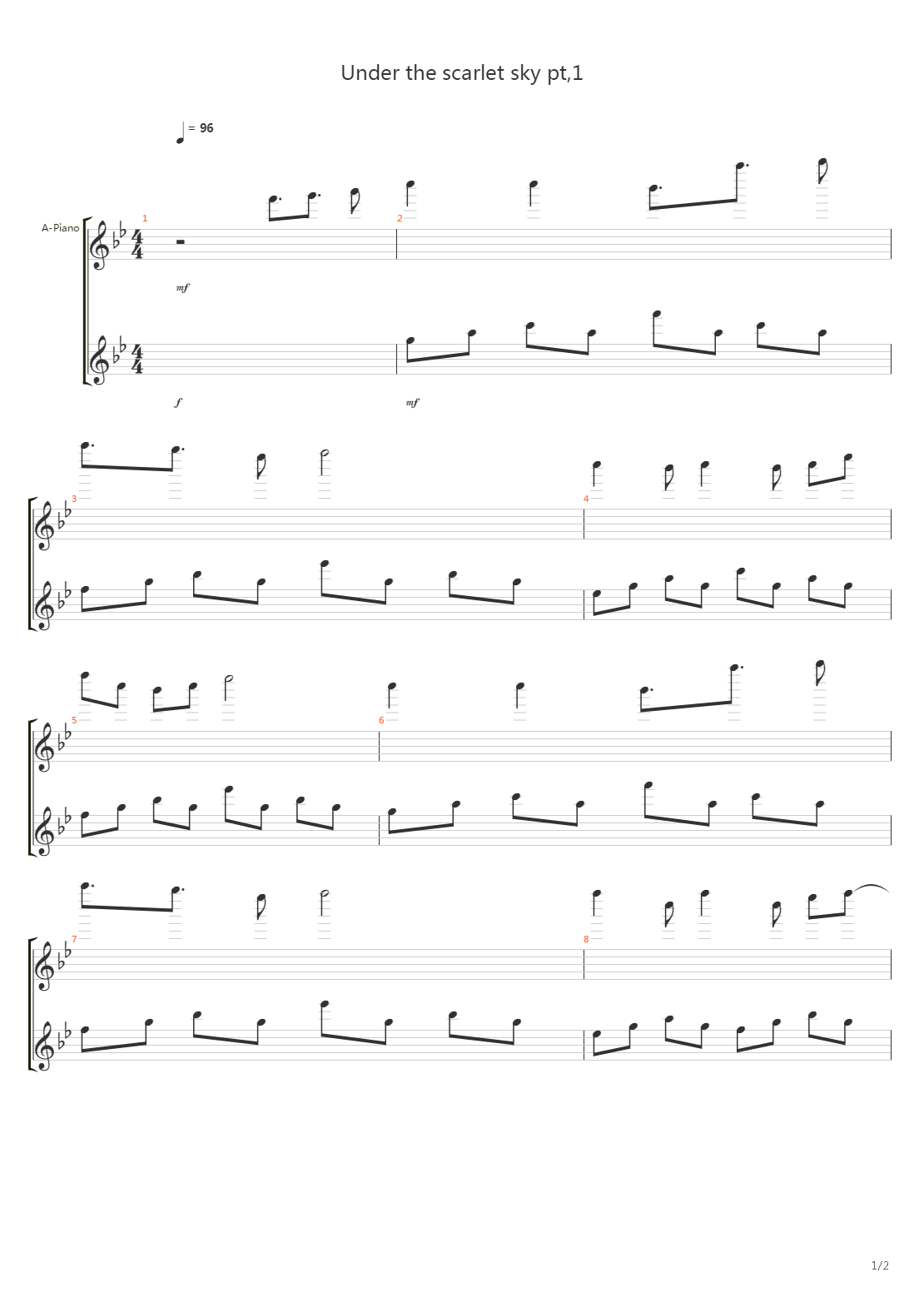 Under The Scarlet Sky Part 1吉他谱