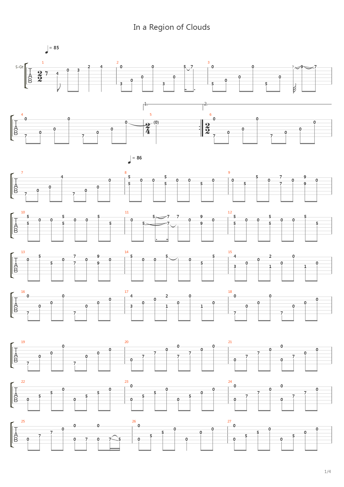 In A Region Of Clouds吉他谱