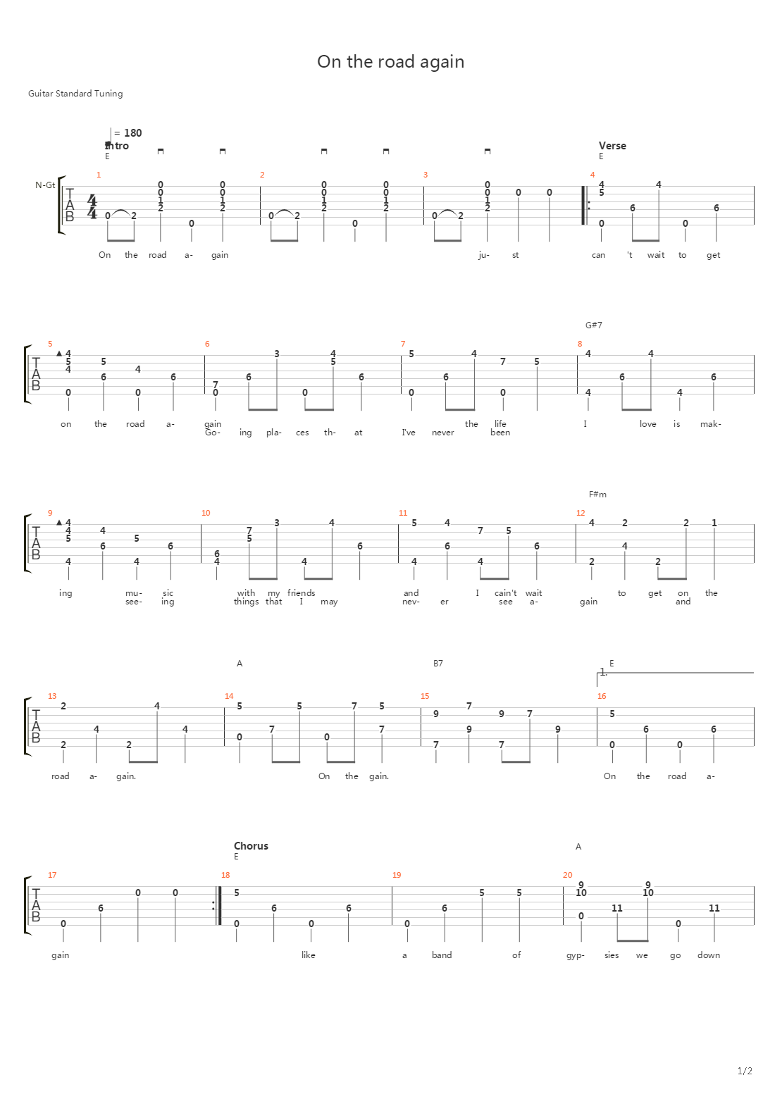 On The Road Again吉他谱