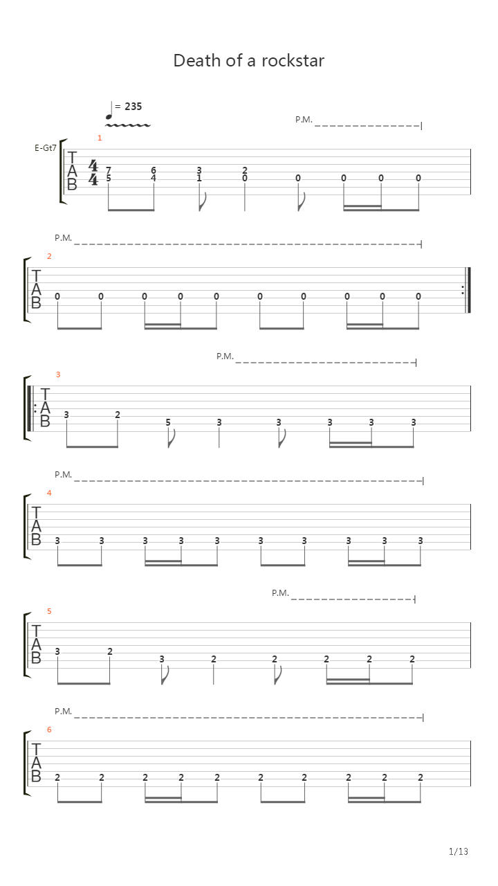 Death Of A Rockstar吉他谱