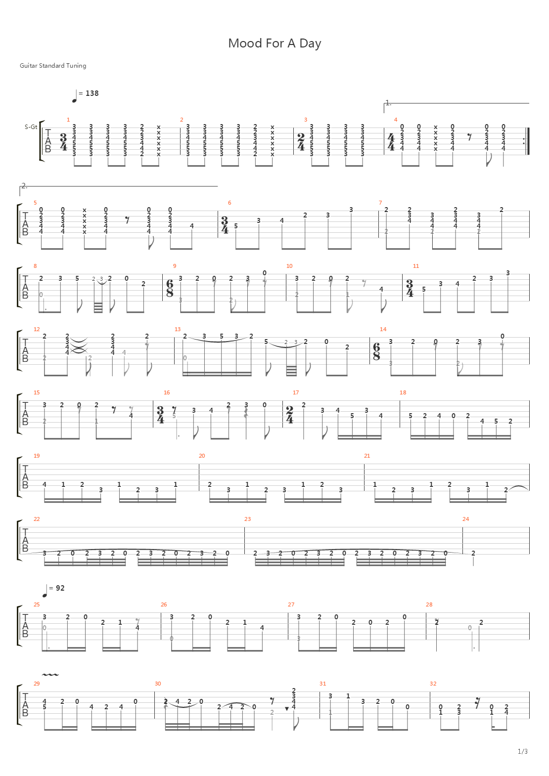 Mood For A Day吉他谱