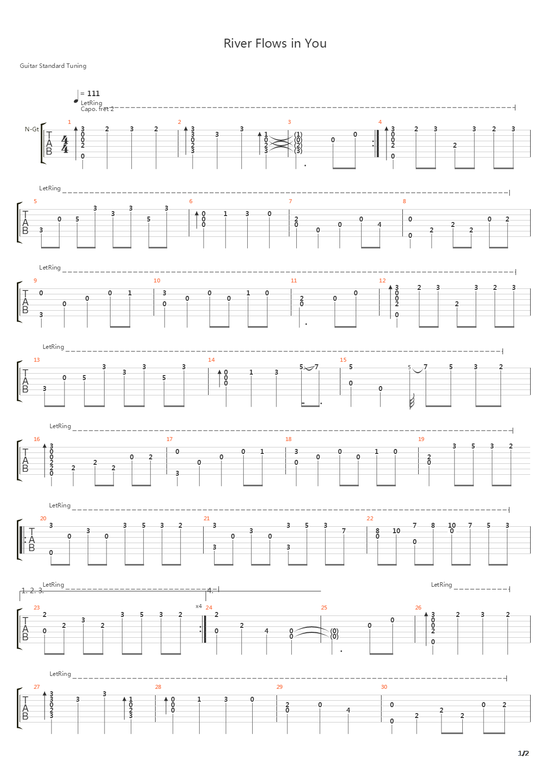 River Flows In You吉他谱