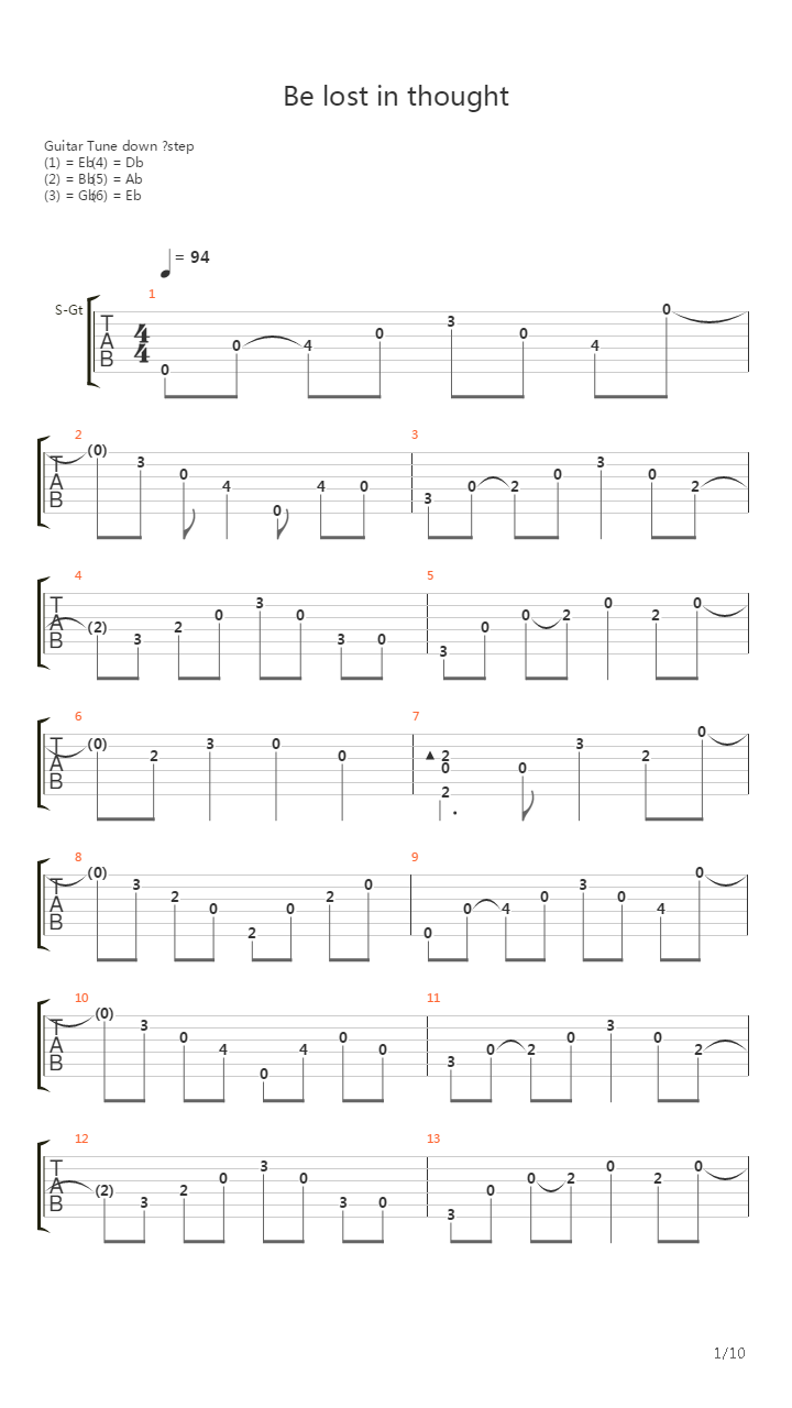 Be lost in thought(扒谱by cBm)吉他谱