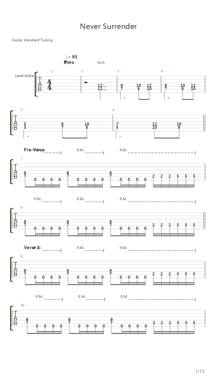 Never Surrender吉他谱