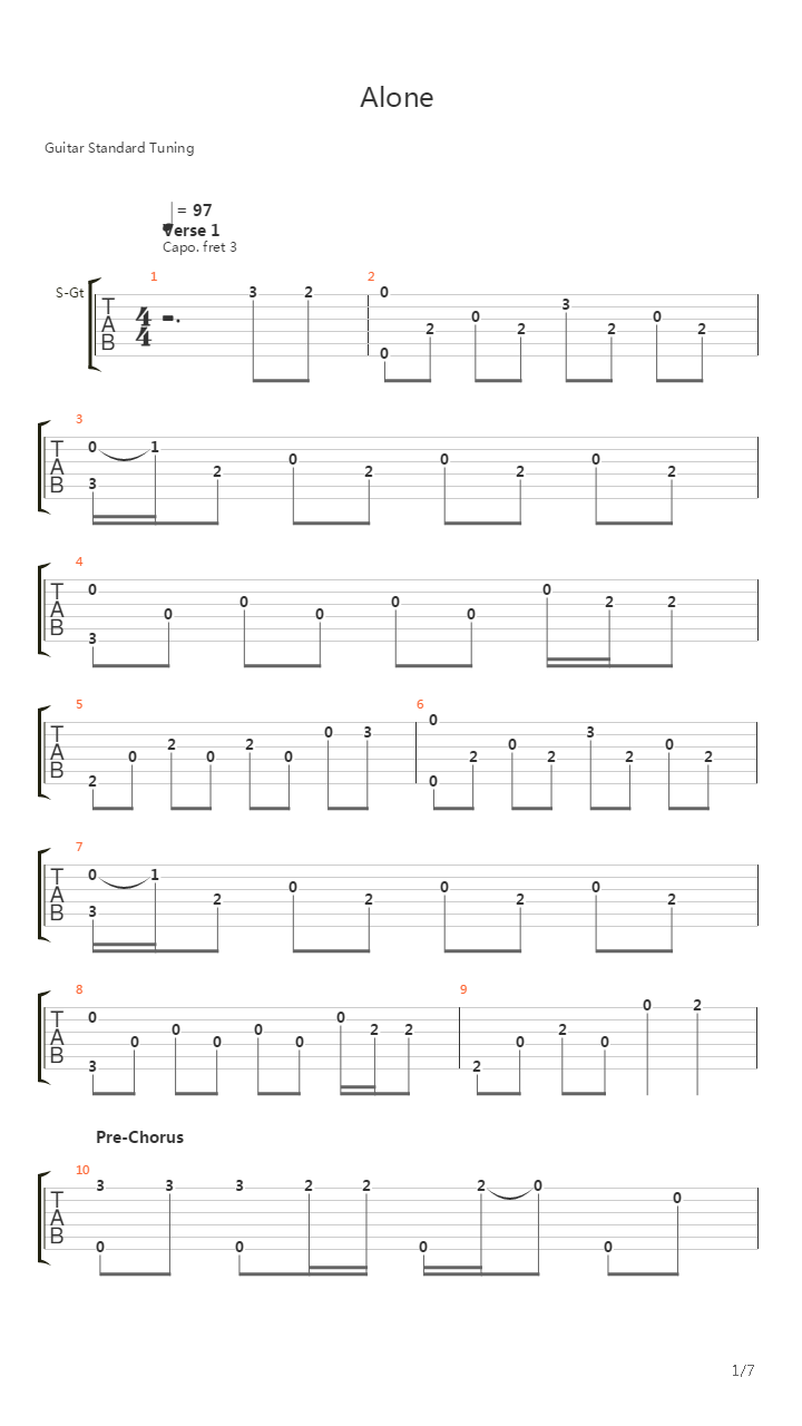 Alone吉他谱