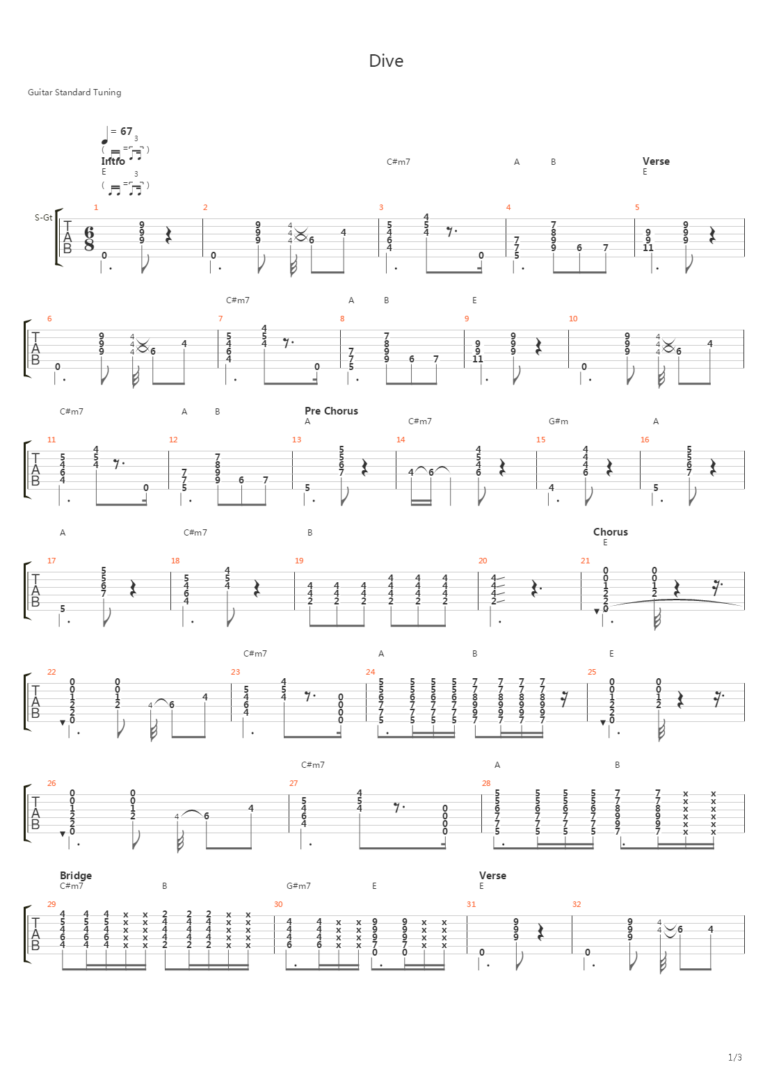 Dive吉他谱