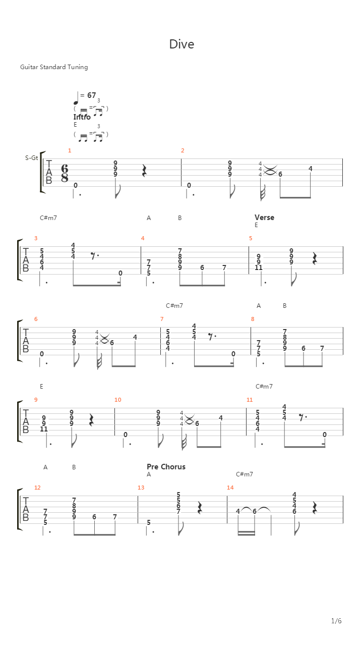 Dive吉他谱