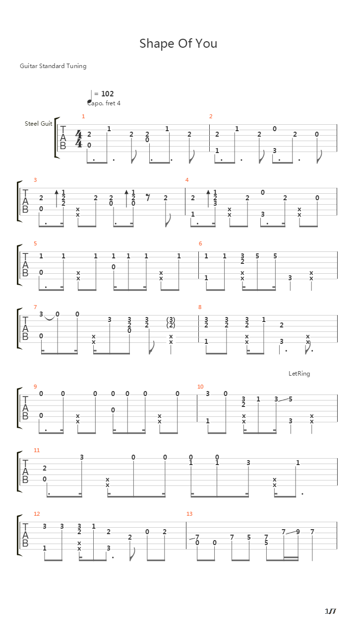 Shape Of You吉他谱