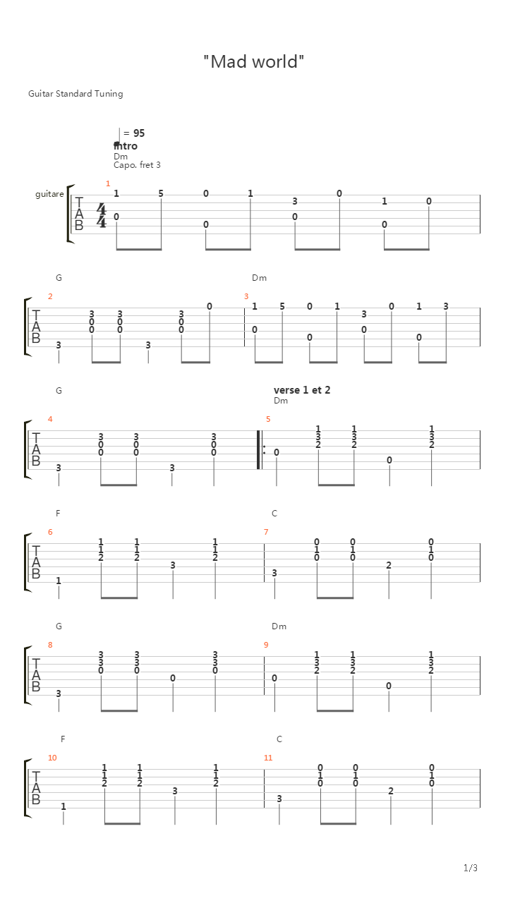 Mad World吉他谱