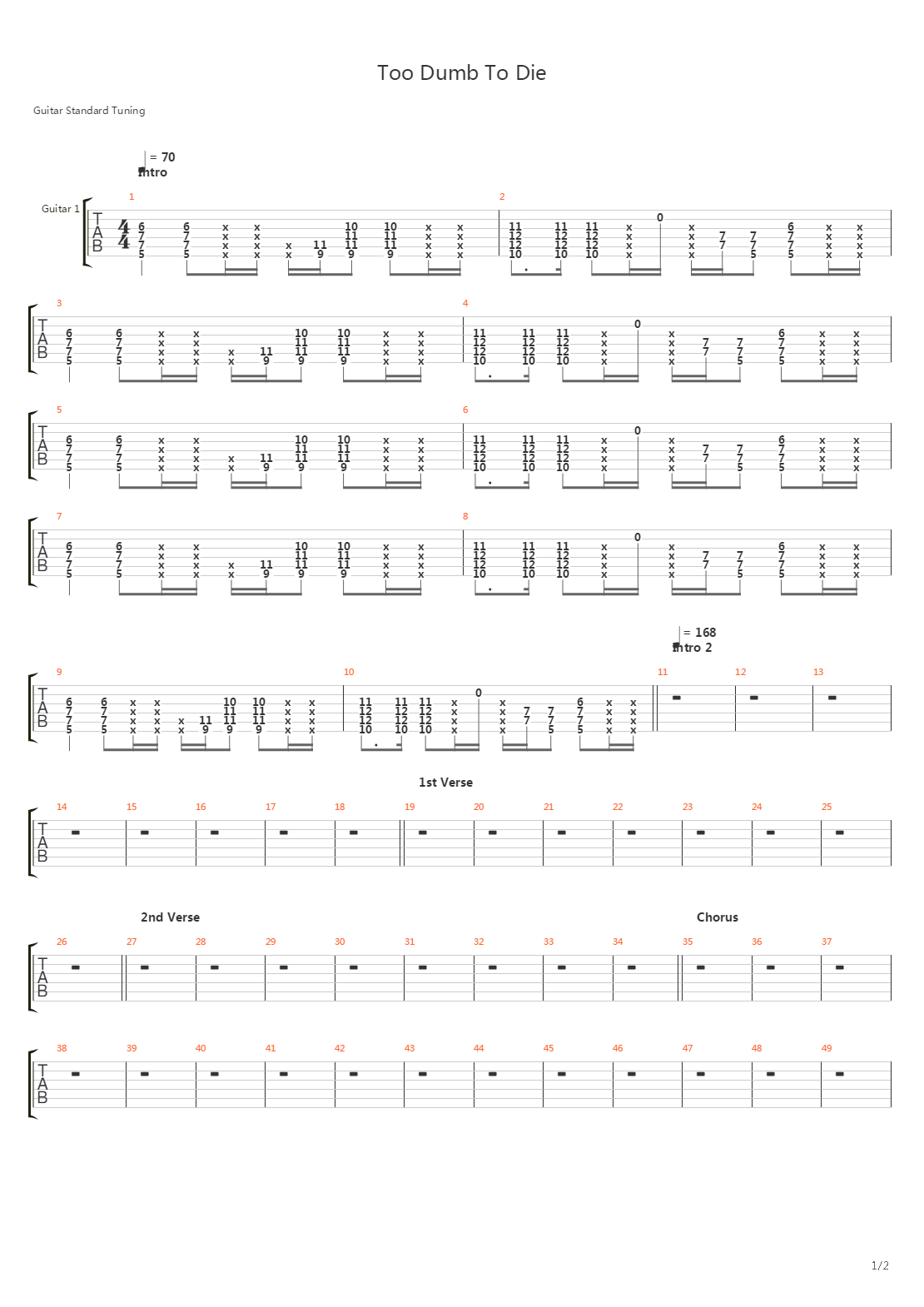 Too Dumb To Die吉他谱