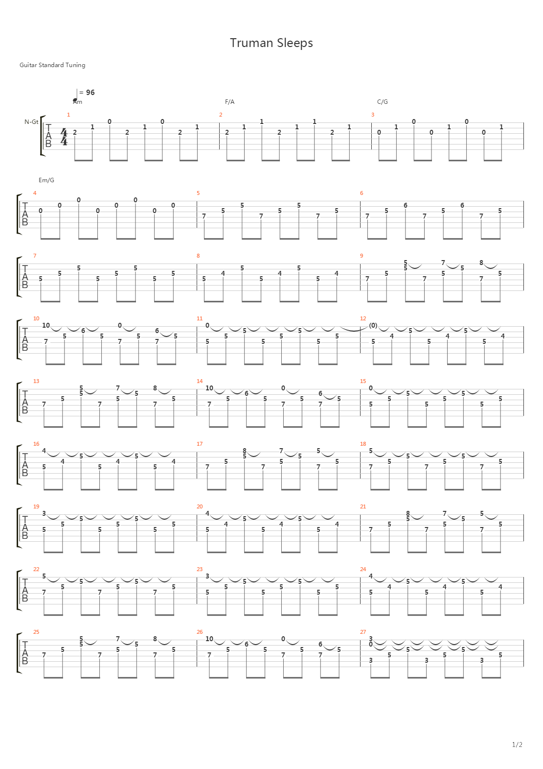 Truman Sleeps（指弹）吉他谱