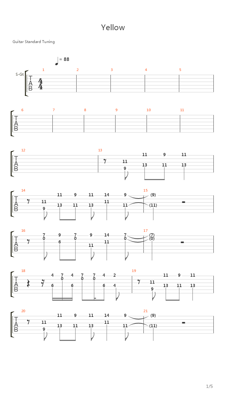 yellow吉他谱
