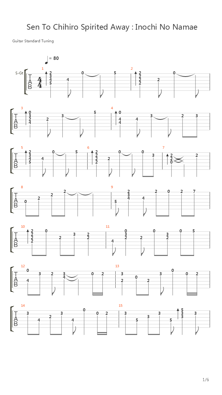 Spirited Away （郑成河改编）吉他谱