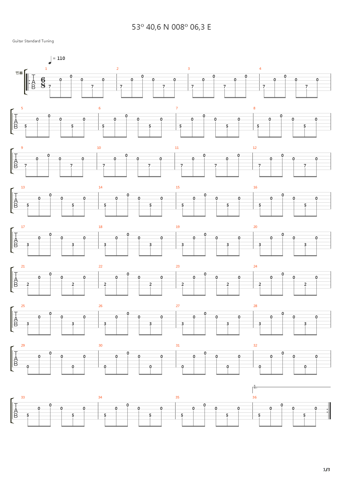 53º 40,6 N 008º 06,3 E吉他谱