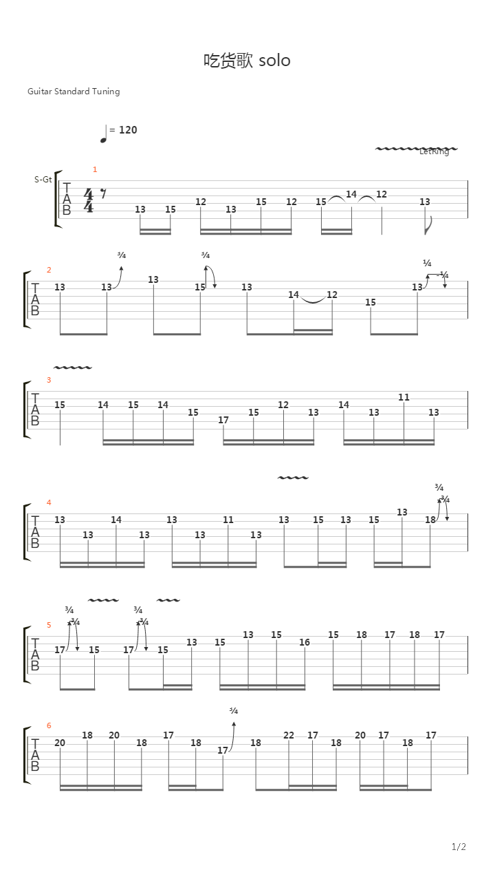 吃货歌(电吉他solo)吉他谱