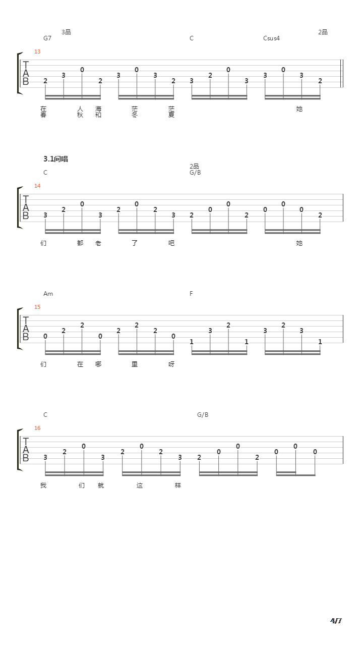 OD琴行【那些花儿】弹唱GTP【中级】C调吉他谱