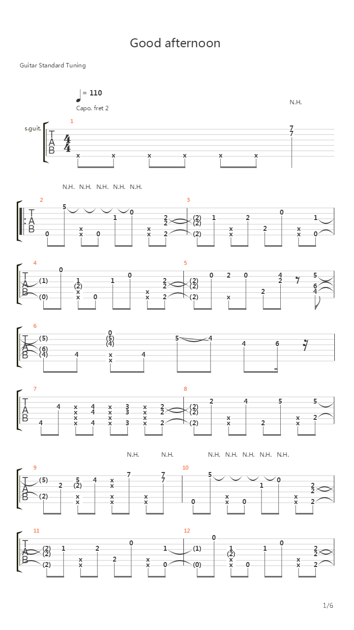 Good afternoon （扒谱by cBm）吉他谱